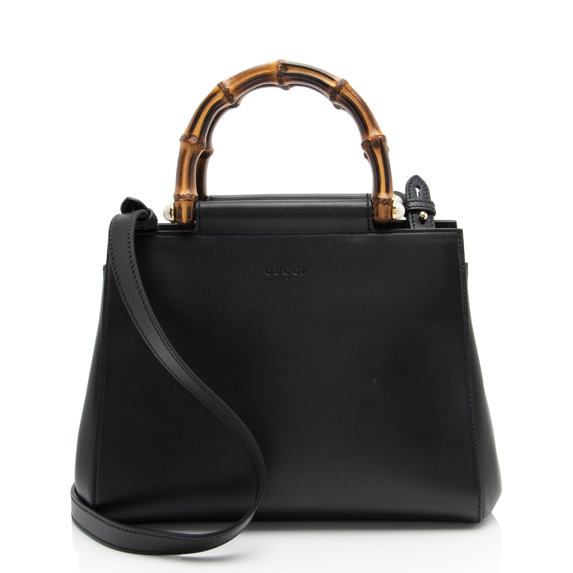 Gucci Bamboo Nymphaea SHF-lcy8Sb Leather Black Small Top Handle Satchel Bag