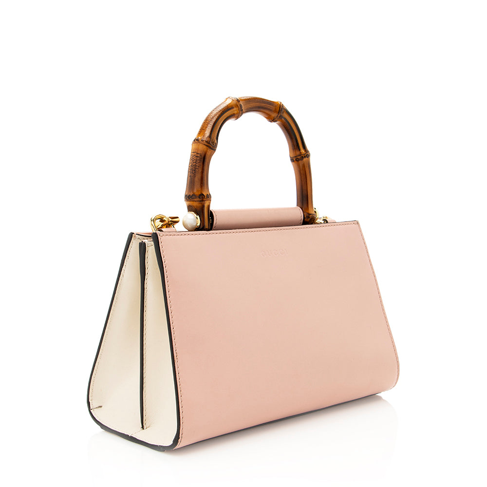 Gucci Bamboo Nymphaea SHF Leather Pink Small Top Handle Tote Bag