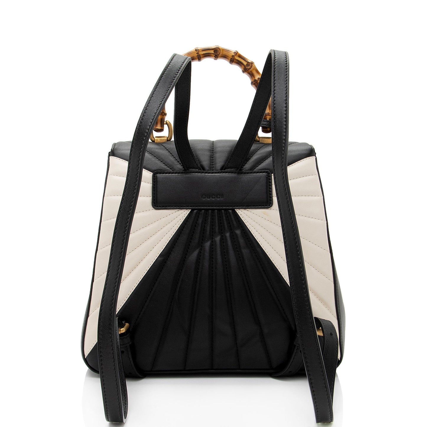Gucci Bamboo Queen Margaret Backpack SHF-29uUkT Leather Black White Top Handle Shoulder Bag
