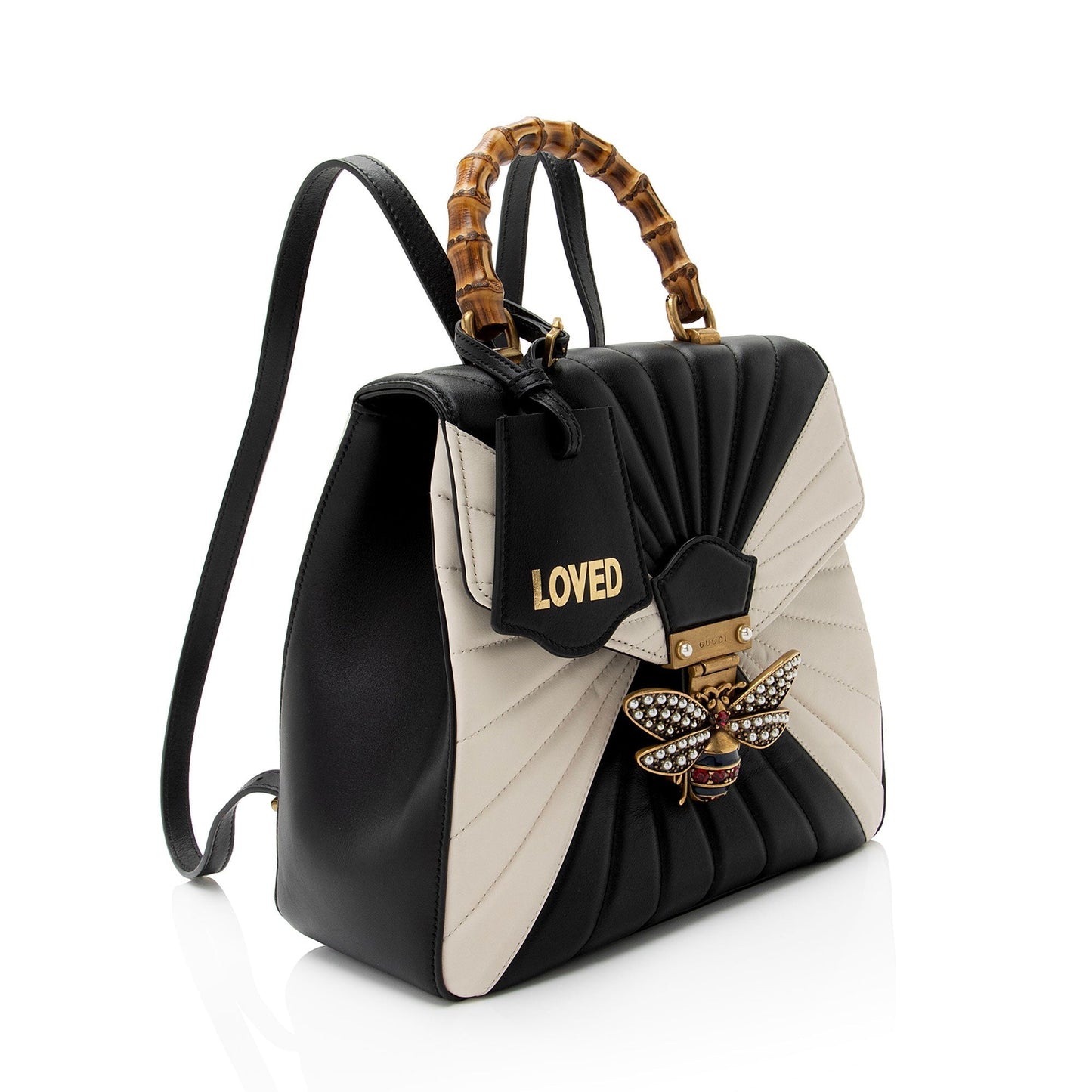 Gucci Bamboo Queen Margaret Backpack SHF-29uUkT Leather Black White Top Handle Shoulder Bag