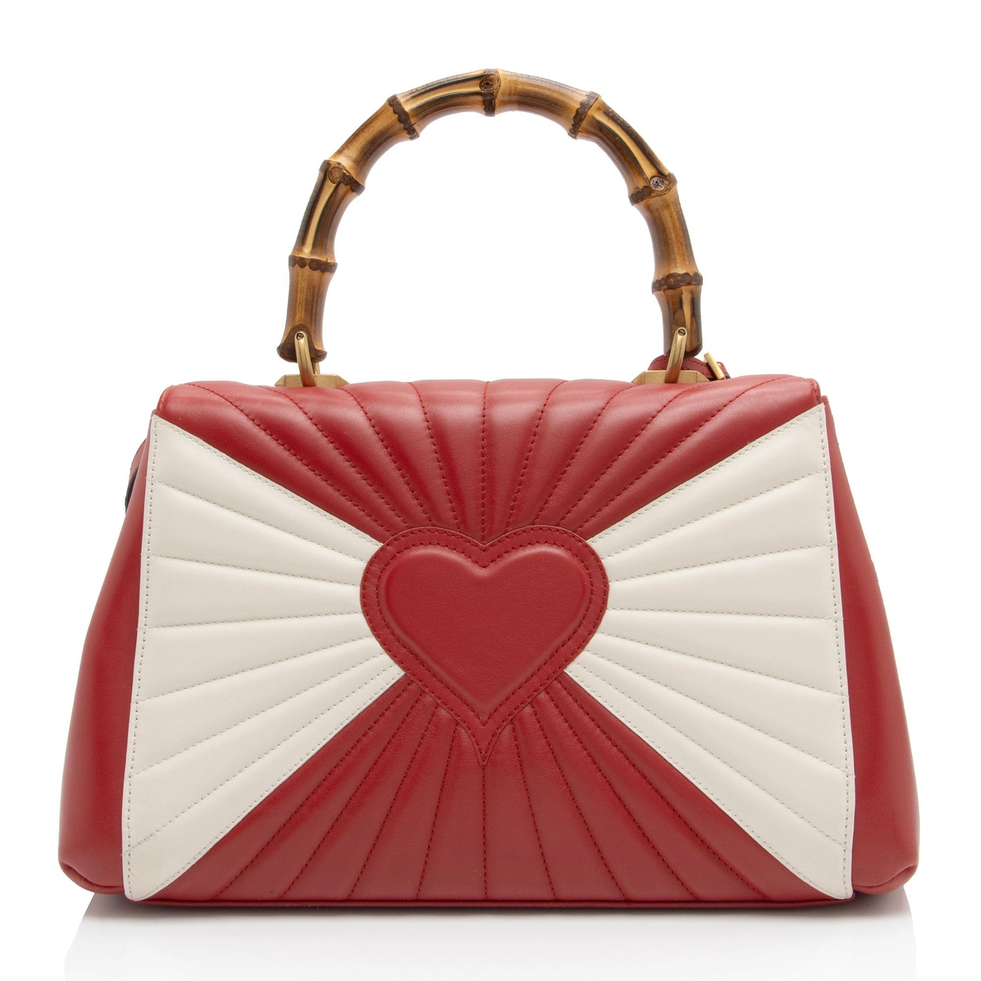 Gucci Bamboo Queen Margaret SHF-CF7LJ0 Leather White Red Top Handle Satchel Bag