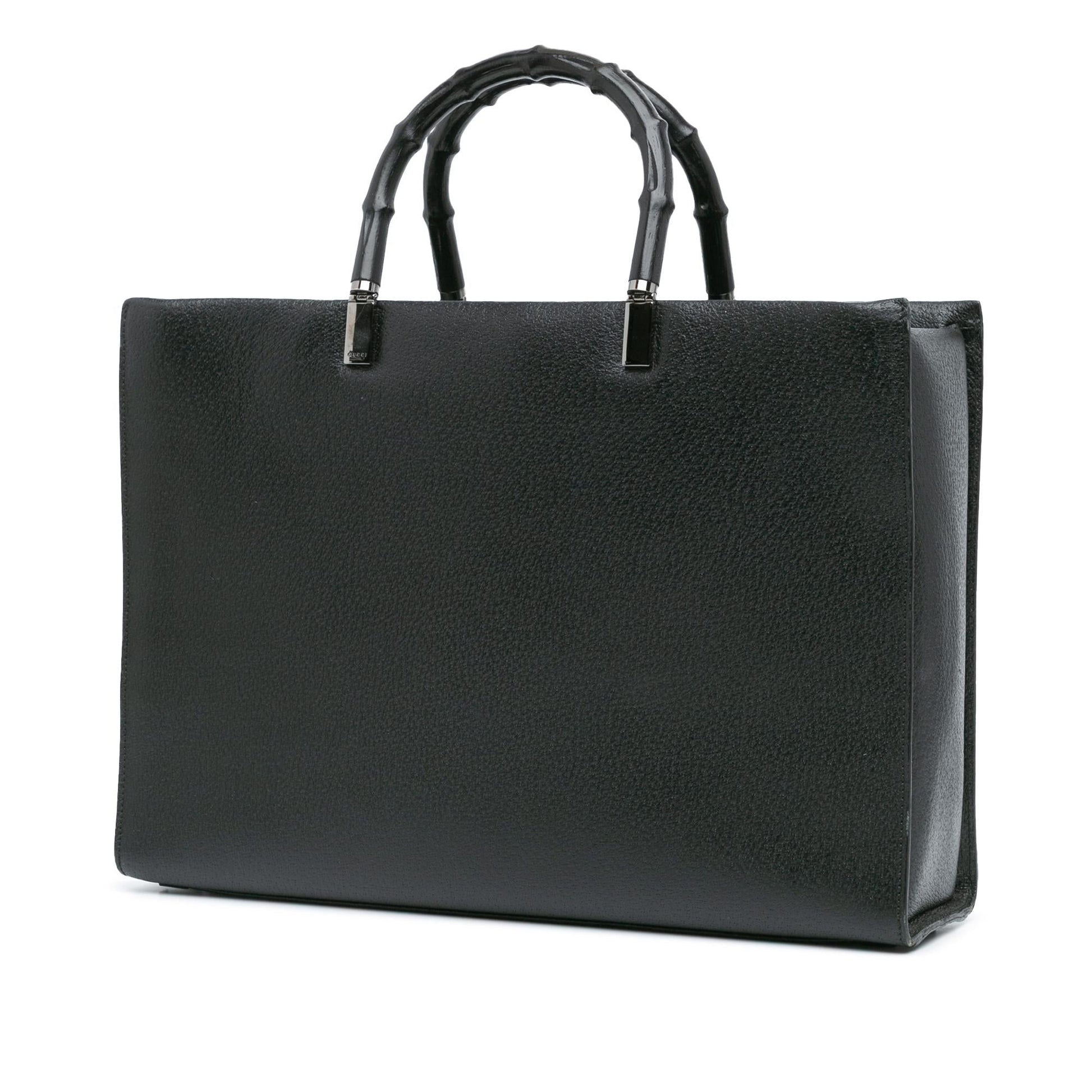 Gucci Bamboo Leather Calf Black Satchel Bag Bamboo Satchel