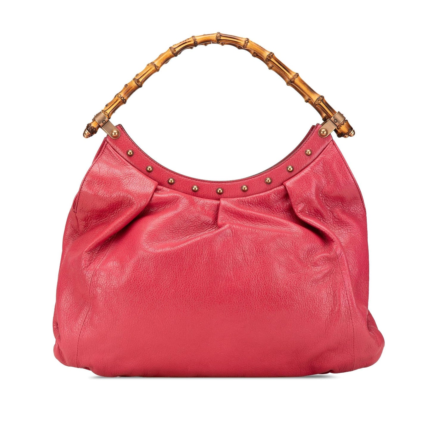 Gucci Bamboo Studded Leather Calf Pink Shoulder Bag Studded Hobo