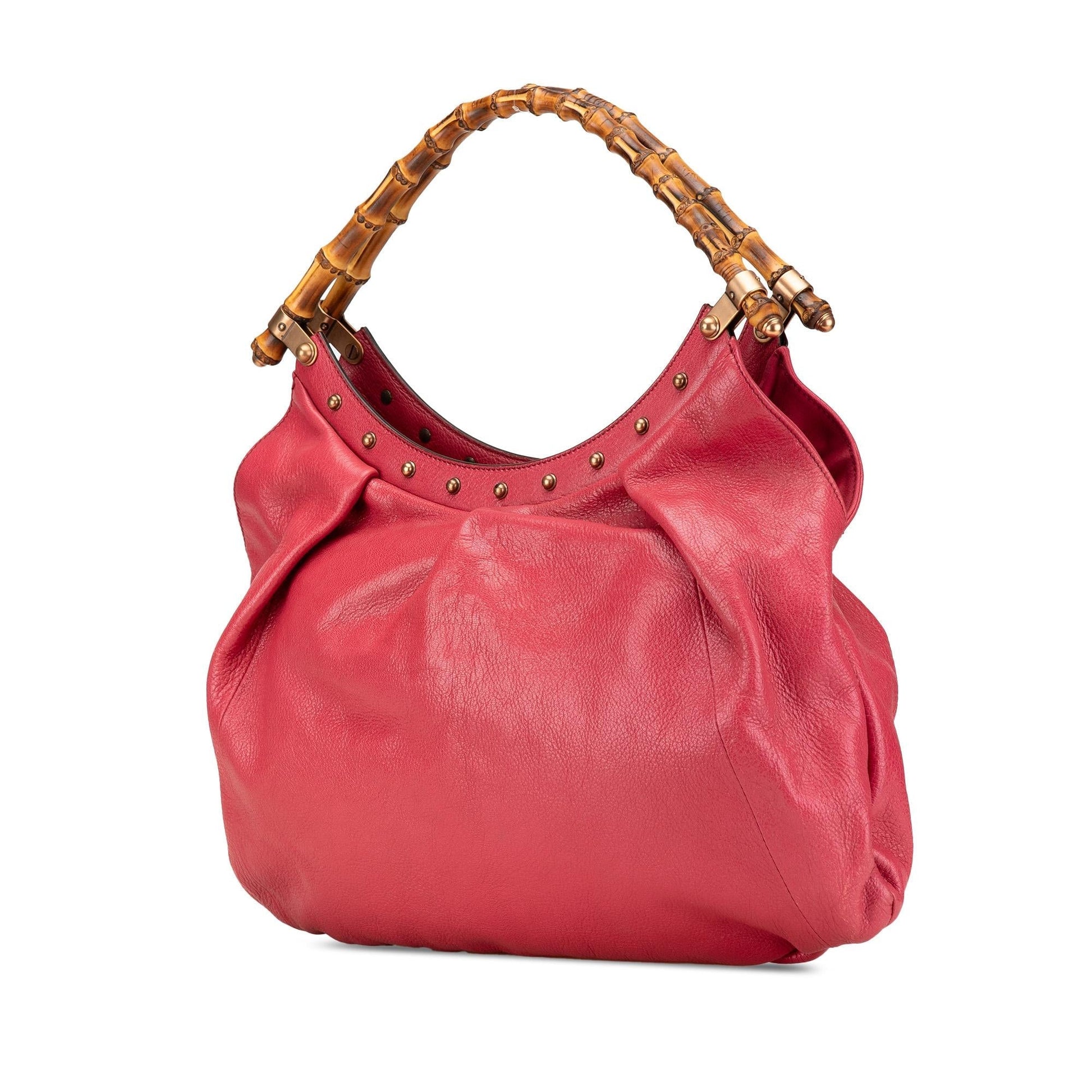 Gucci Bamboo Studded Leather Calf Pink Shoulder Bag