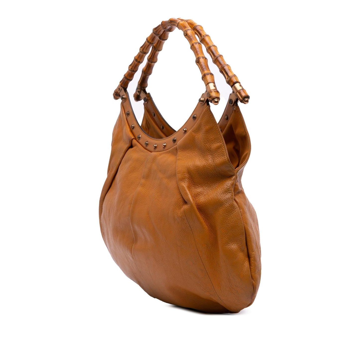 Gucci Bamboo Studded Leather Calf Brown Shoulder Bag