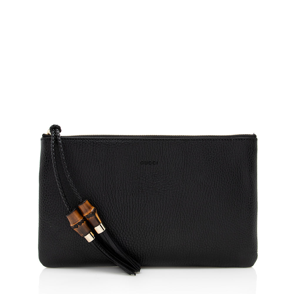 Gucci Bamboo Tassel Zip SHF Leather Black Clutch Bag