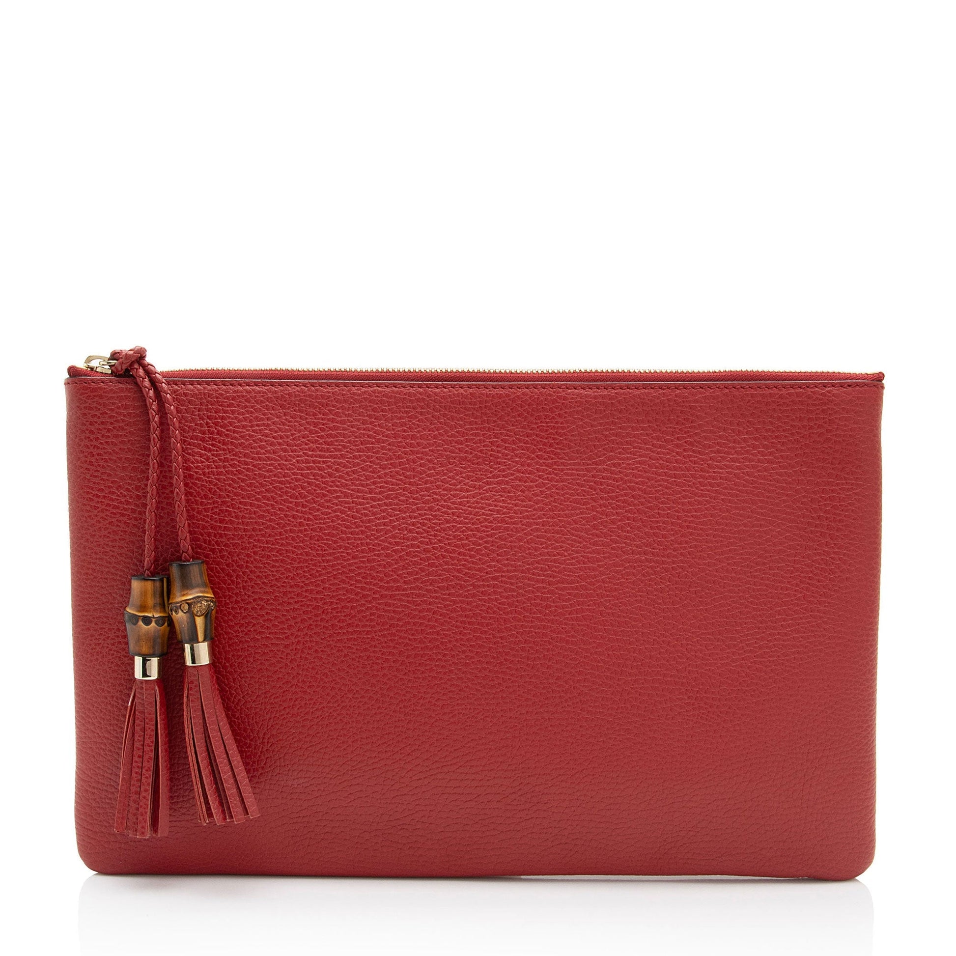 Gucci Bamboo Tassel Zip SHF-jOVRgR Leather Red Clutch Bag