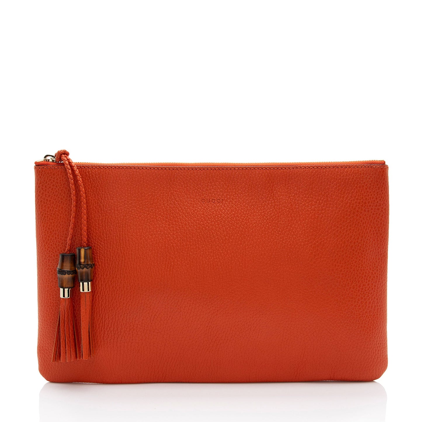 Gucci Bamboo Tassel Zip SHF-aWlLLC Leather Orange Clutch Bag