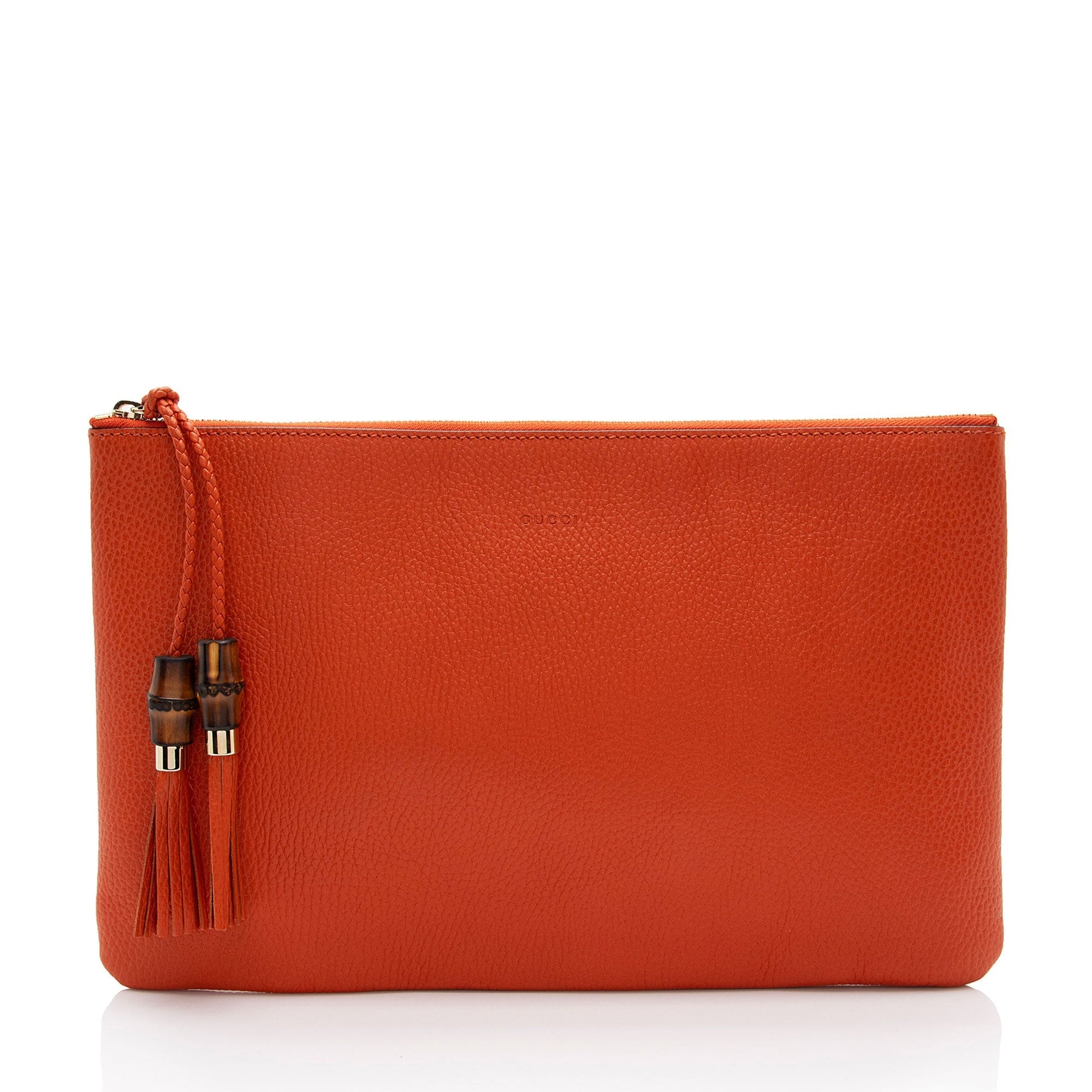 Gucci Bamboo Tassel Zip SHF-aWlLLC Leather Orange Clutch Bag