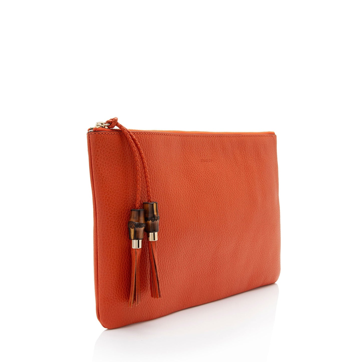 Gucci Bamboo Tassel Zip SHF-aWlLLC Leather Orange Clutch Bag