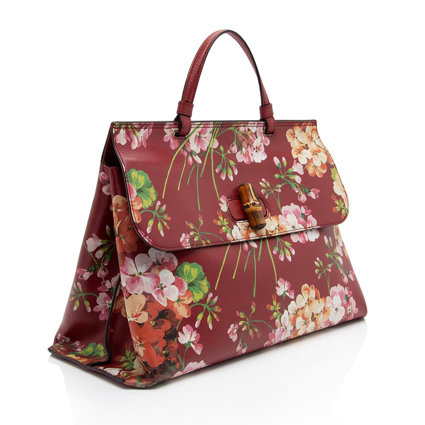 Gucci Blooms Bamboo Daily SHF-leOK1R Leather Red Large Satchel Bag