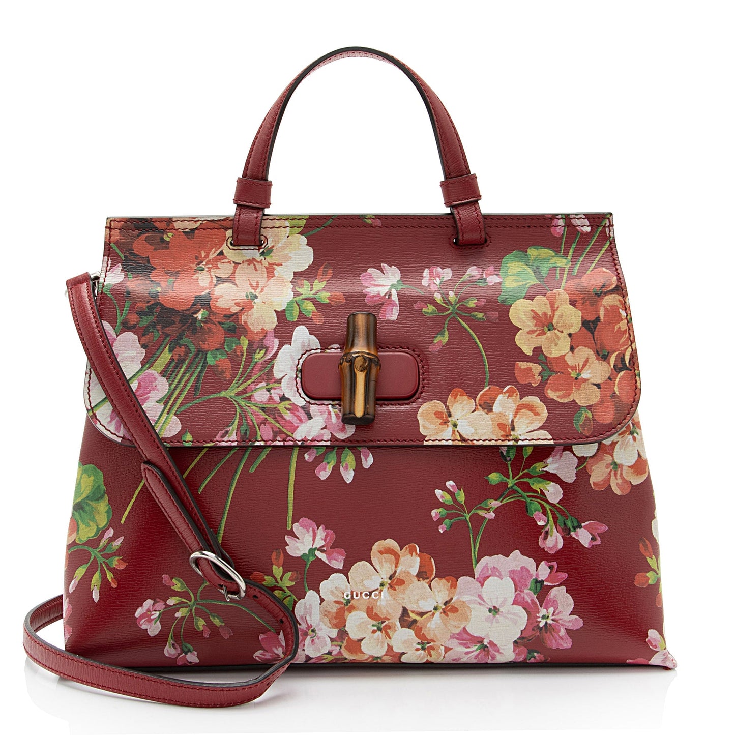 Gucci Blooms Bamboo Daily SHF-YKON9B Leather Red Medium Satchel Bag