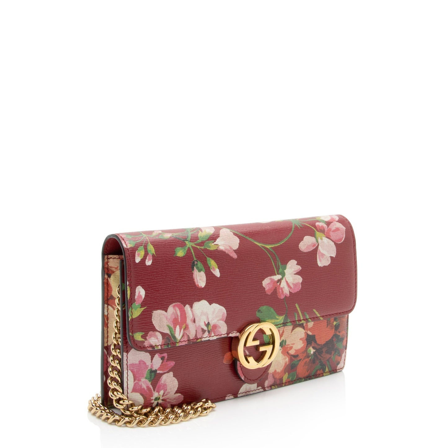 Gucci Blooms Interlocking GG Wallet on Leather Red Chain Crossbody Bag