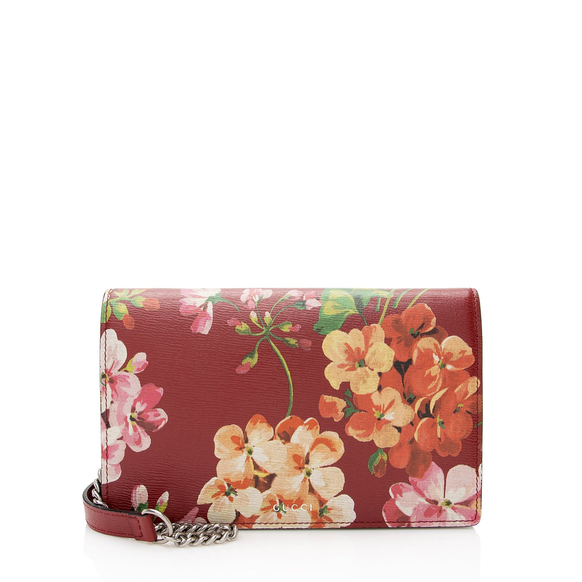 Gucci Blooms Wallet on SHF Leather Red Chain Shoulder Bag