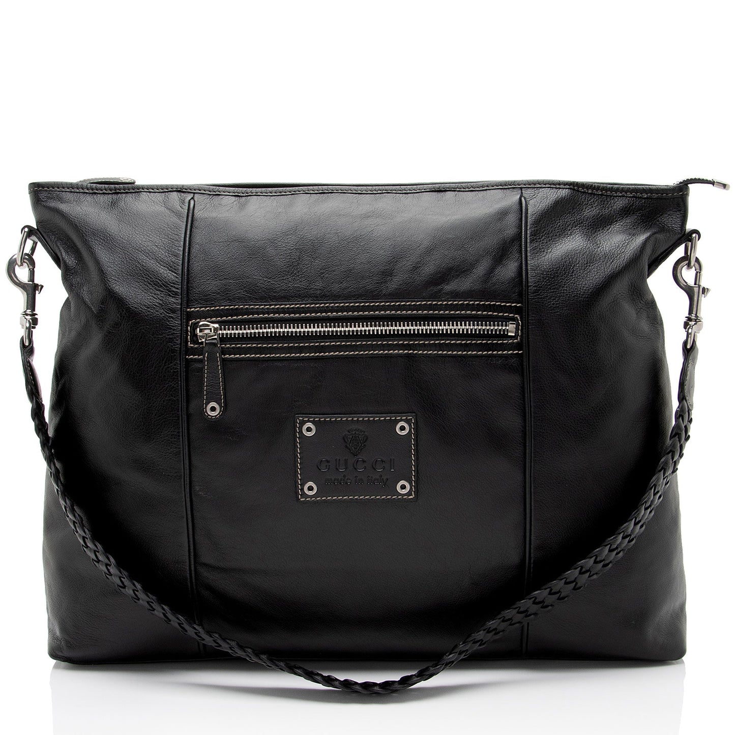 Gucci Braided Leather Black Large Shoulder Bag