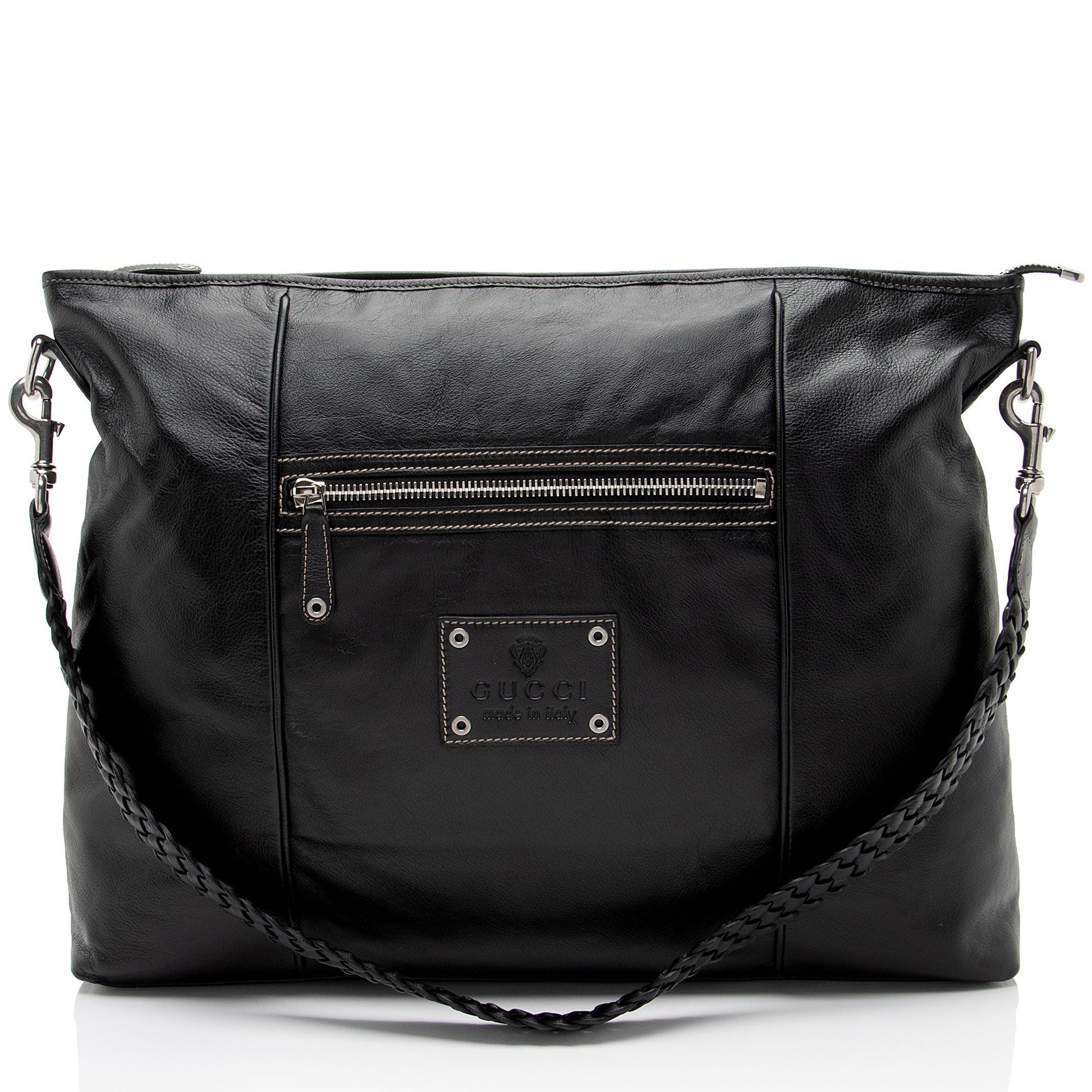 Gucci Braided Leather Black Large Shoulder Bag