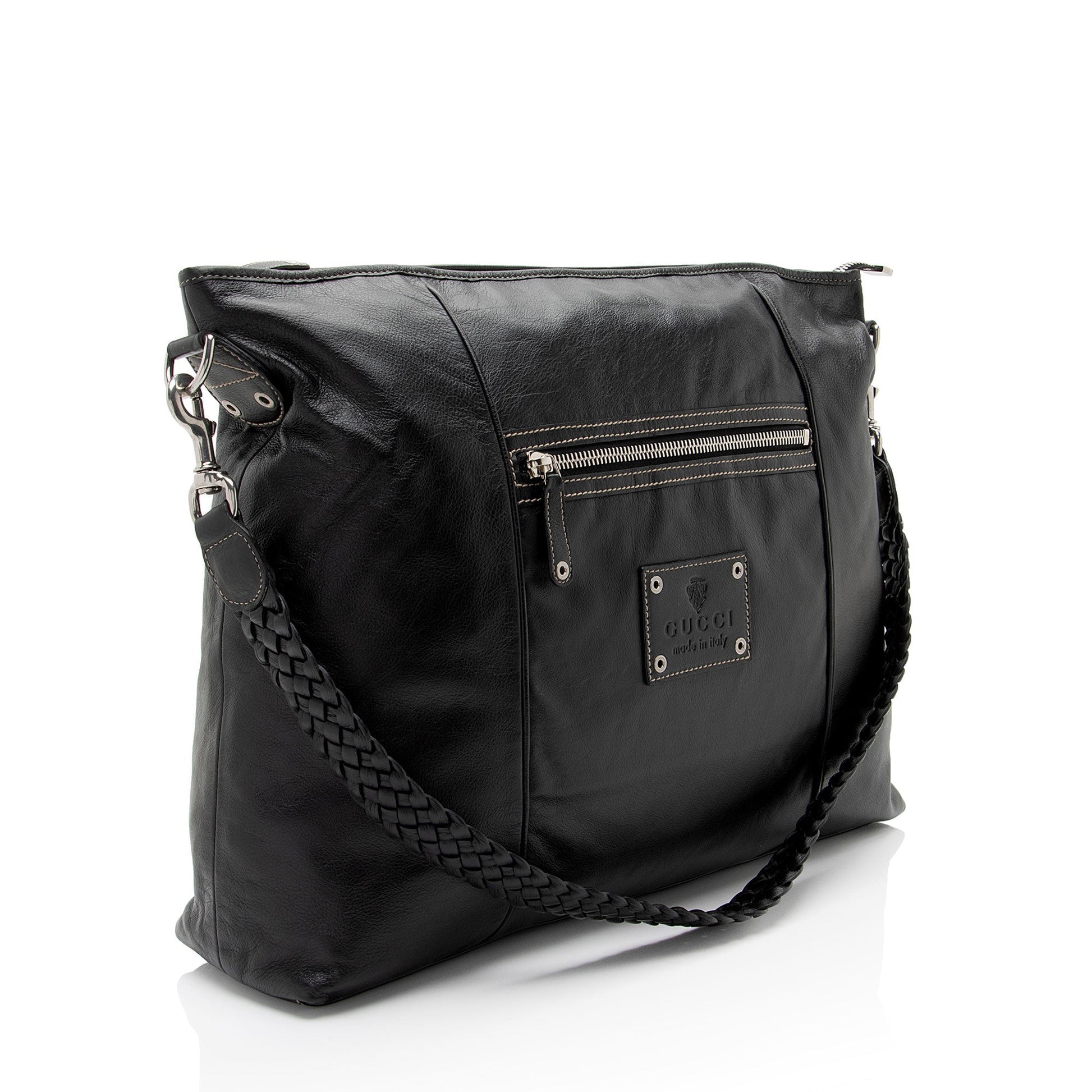 Gucci Braided Leather Black Large Shoulder Bag
