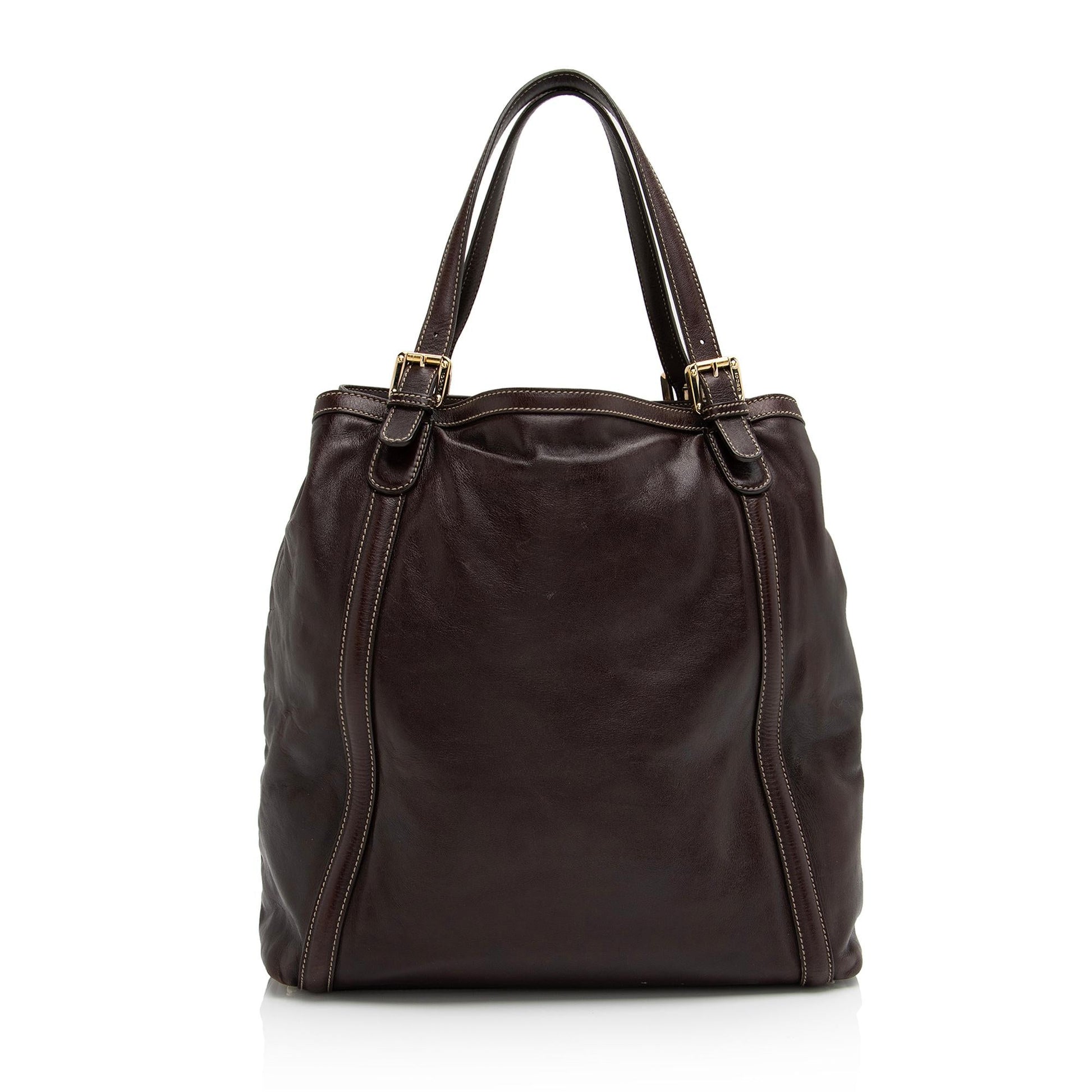 Gucci Britt SHF Leather Nylon Brown Large Tote Bag