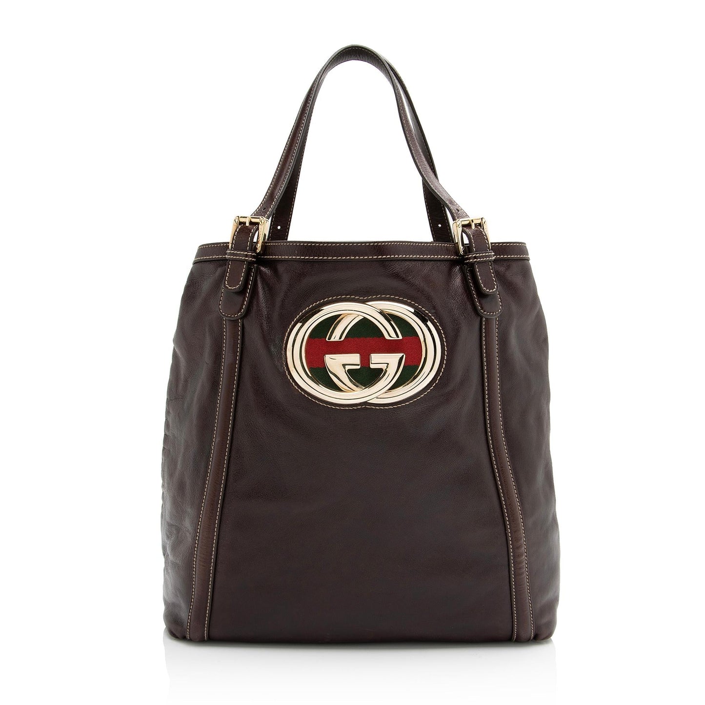 Gucci Britt SHF Leather Nylon Brown Large Tote Bag