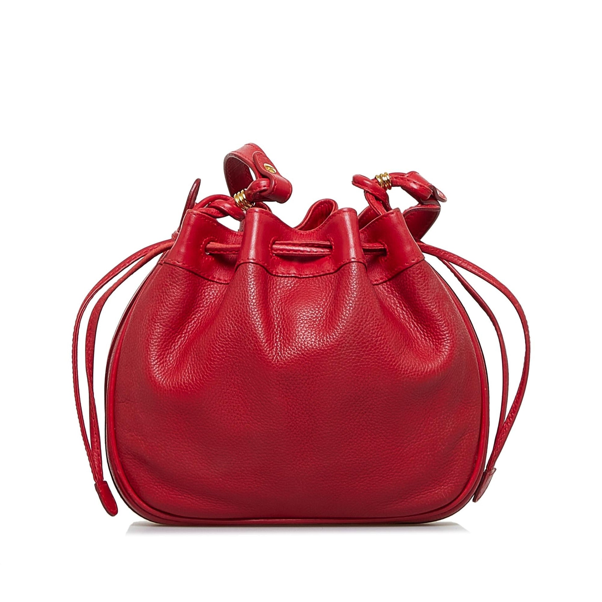 Gucci SHG-BRy73y Leather Calf Red Bucket Shoulder Bag