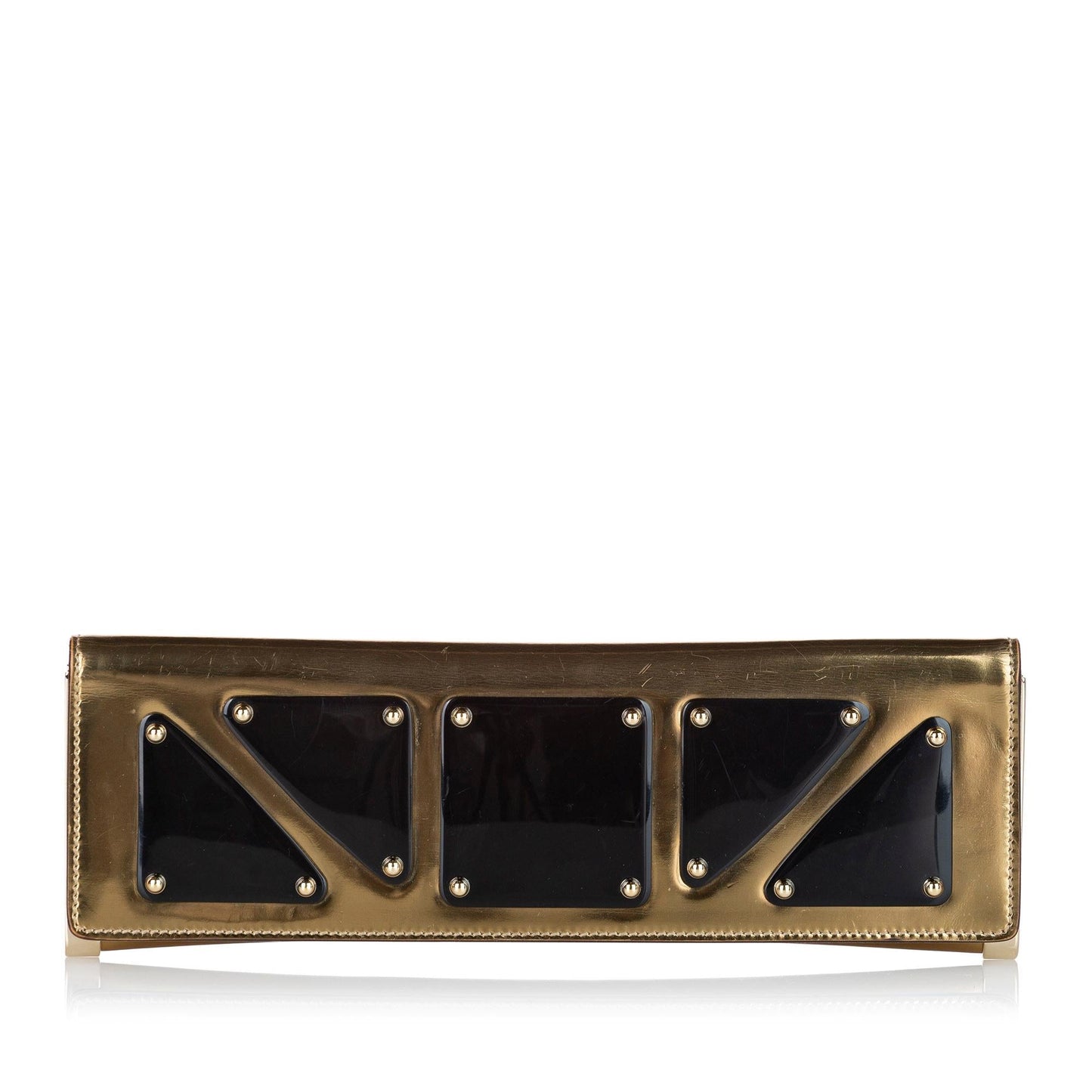 Gucci SHG Leather Patent Black Gold Clutch Bag