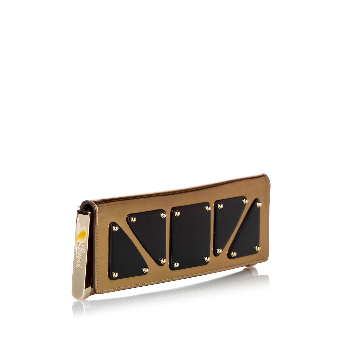 Gucci SHG Leather Patent Black Gold Clutch Bag