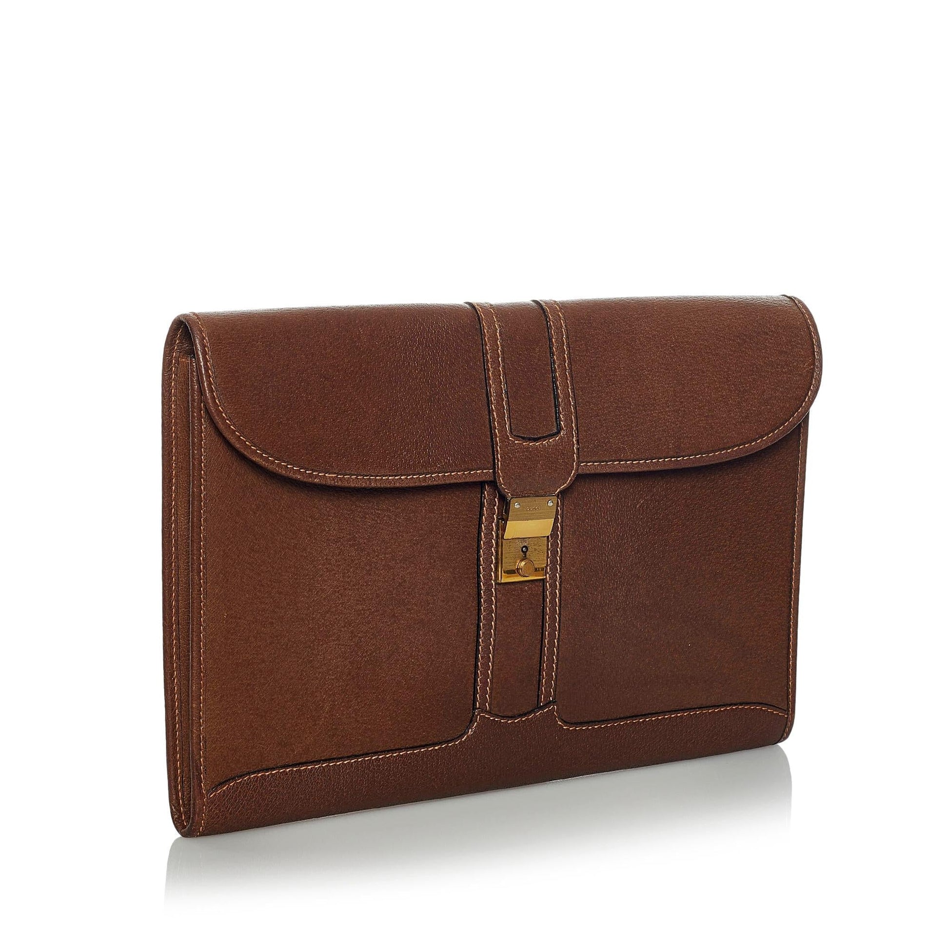 Gucci SHG Leather Calf Brown Clutch Bag