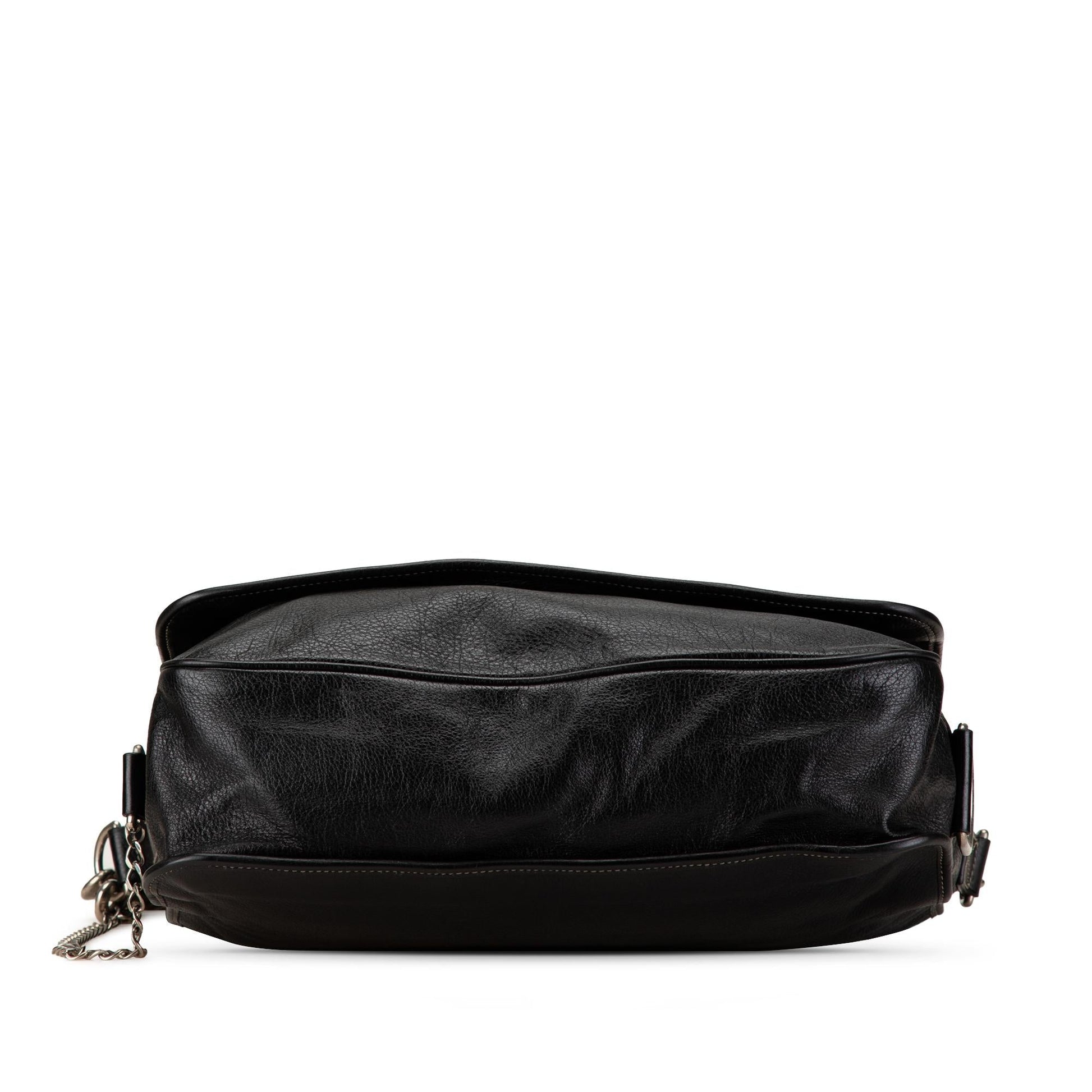 Gucci Crest Messenger SHG-FgBsnS Leather Calf Black Chain Crossbody Bag