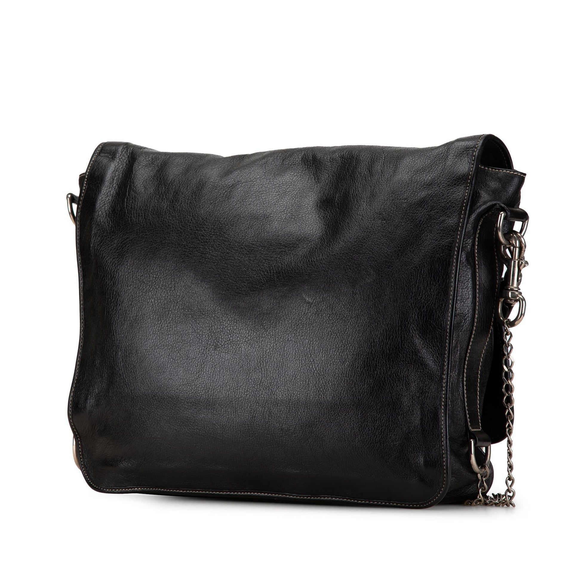Gucci Crest Messenger SHG-FgBsnS Leather Calf Black Chain Crossbody Bag