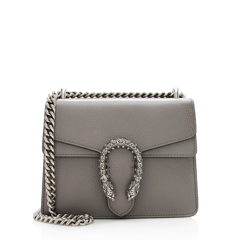 Gucci Crystal Dionysus SHF Leather Grey Mini Crossbody Bag