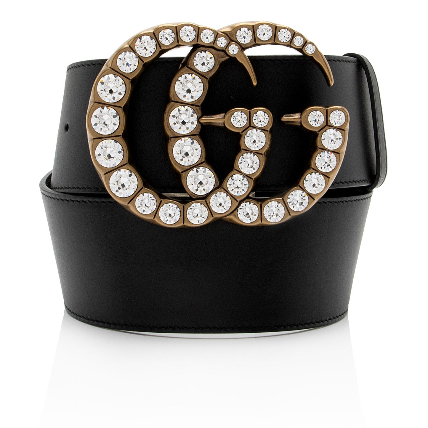 Gucci Crystal GG Belt - Size Leather Black Accessory Shf Hp1Dlg