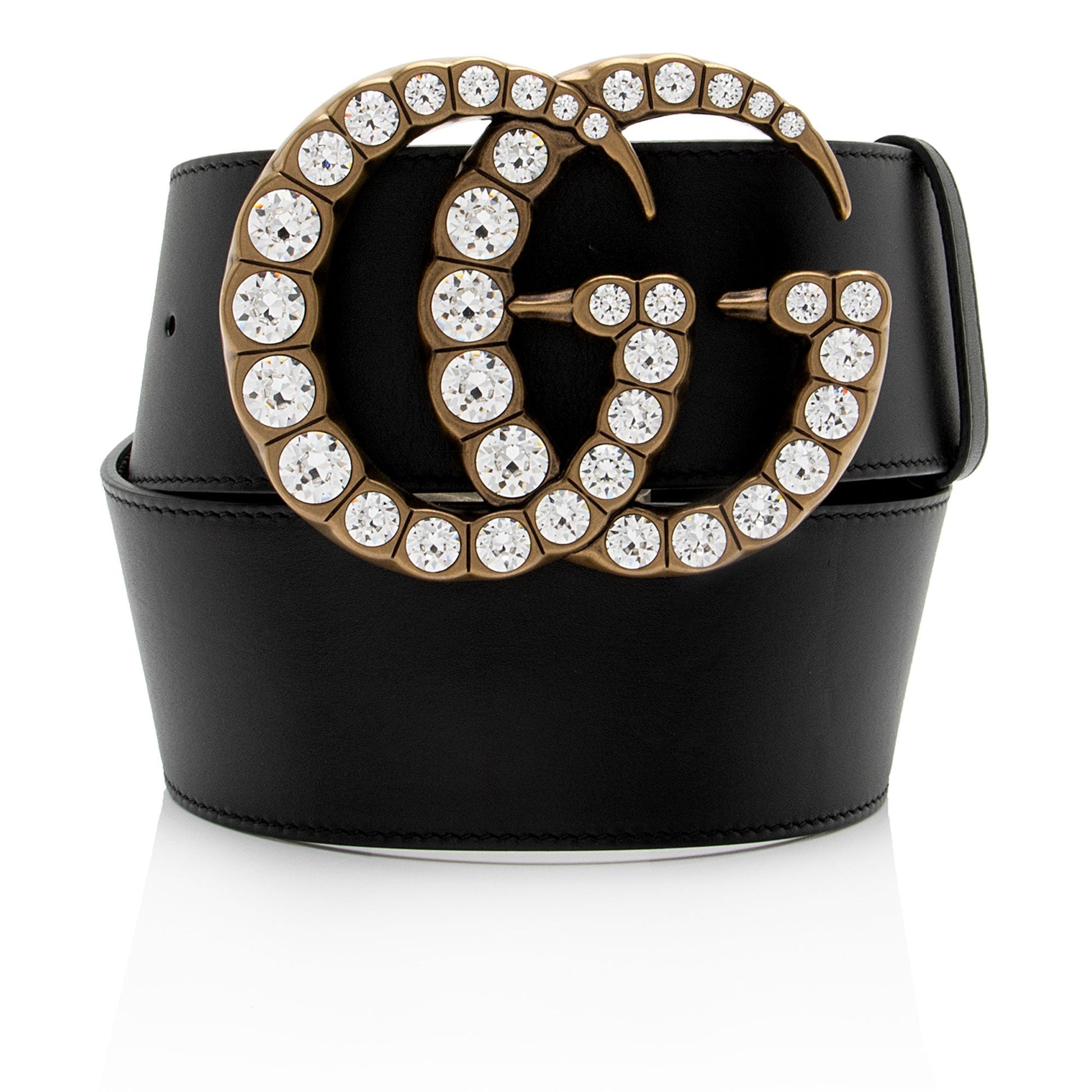 Gucci Crystal GG Belt - Size Leather Black Accessory Shf Hp1Dlg