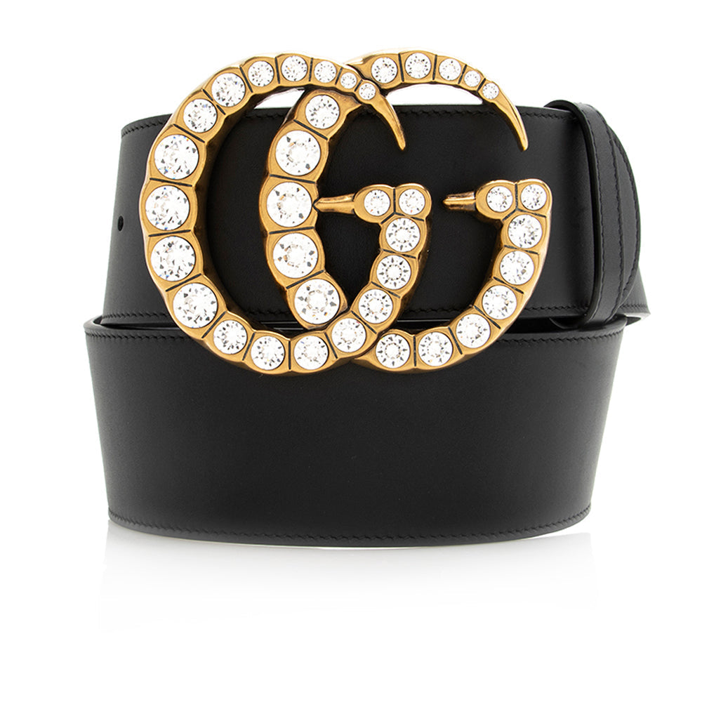 Gucci Crystal GG Belt - Size Leather Black Accessory