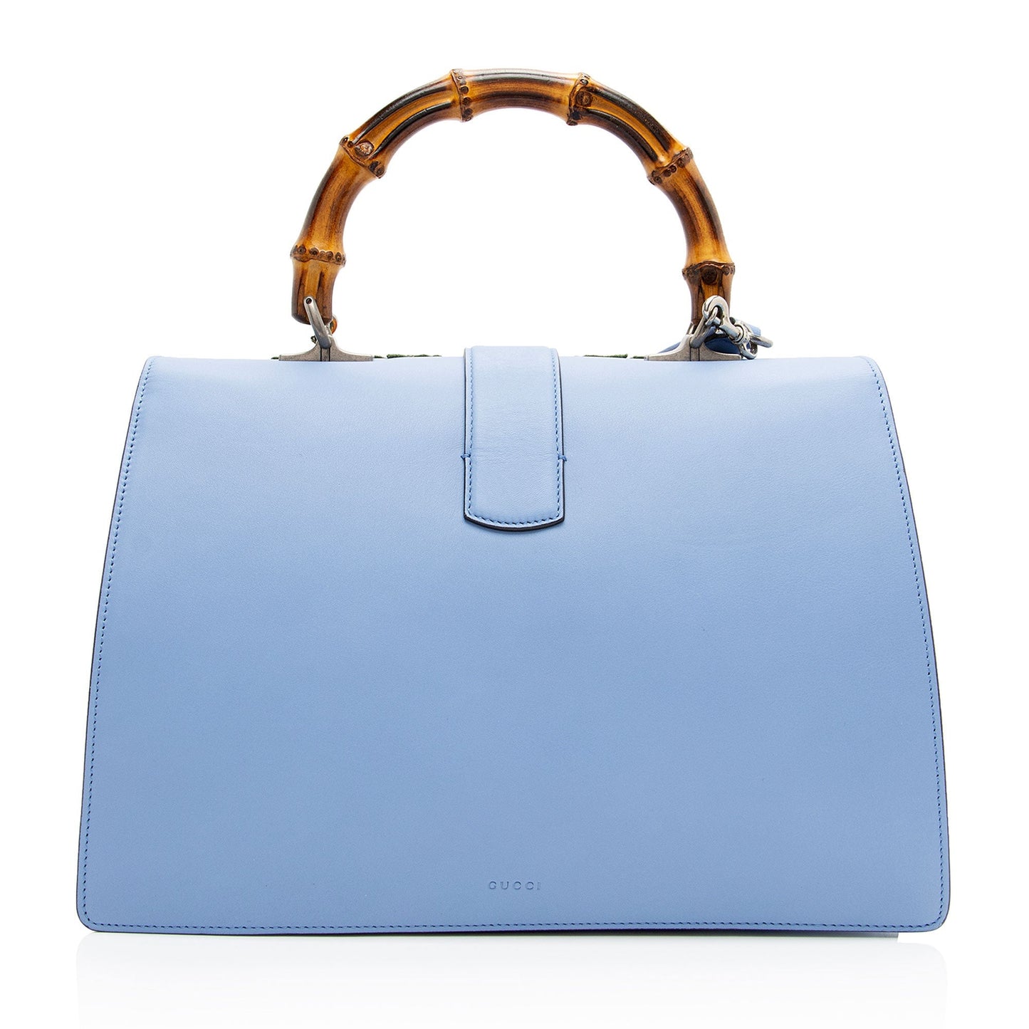 Gucci Embroidered Bamboo Dionysus Top Handle Leather Nylon Blue Large Satchel Bag