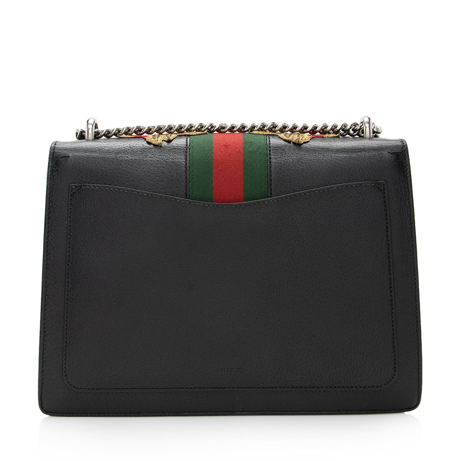 Gucci Embroidered Rose Dionysus SHF Leather Black Green Shoulder Bag