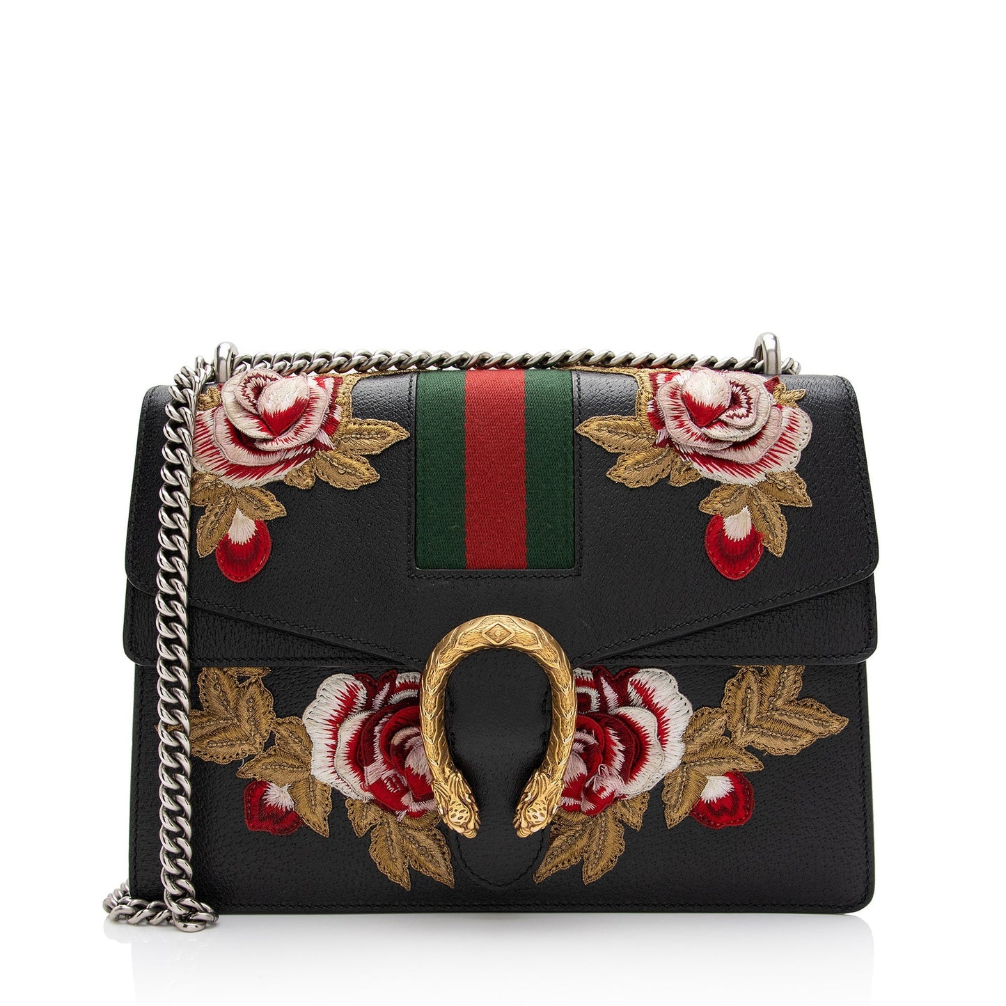Gucci Embroidered Rose Dionysus SHF-7coiPQ Leather Nylon Black Shoulder Bag