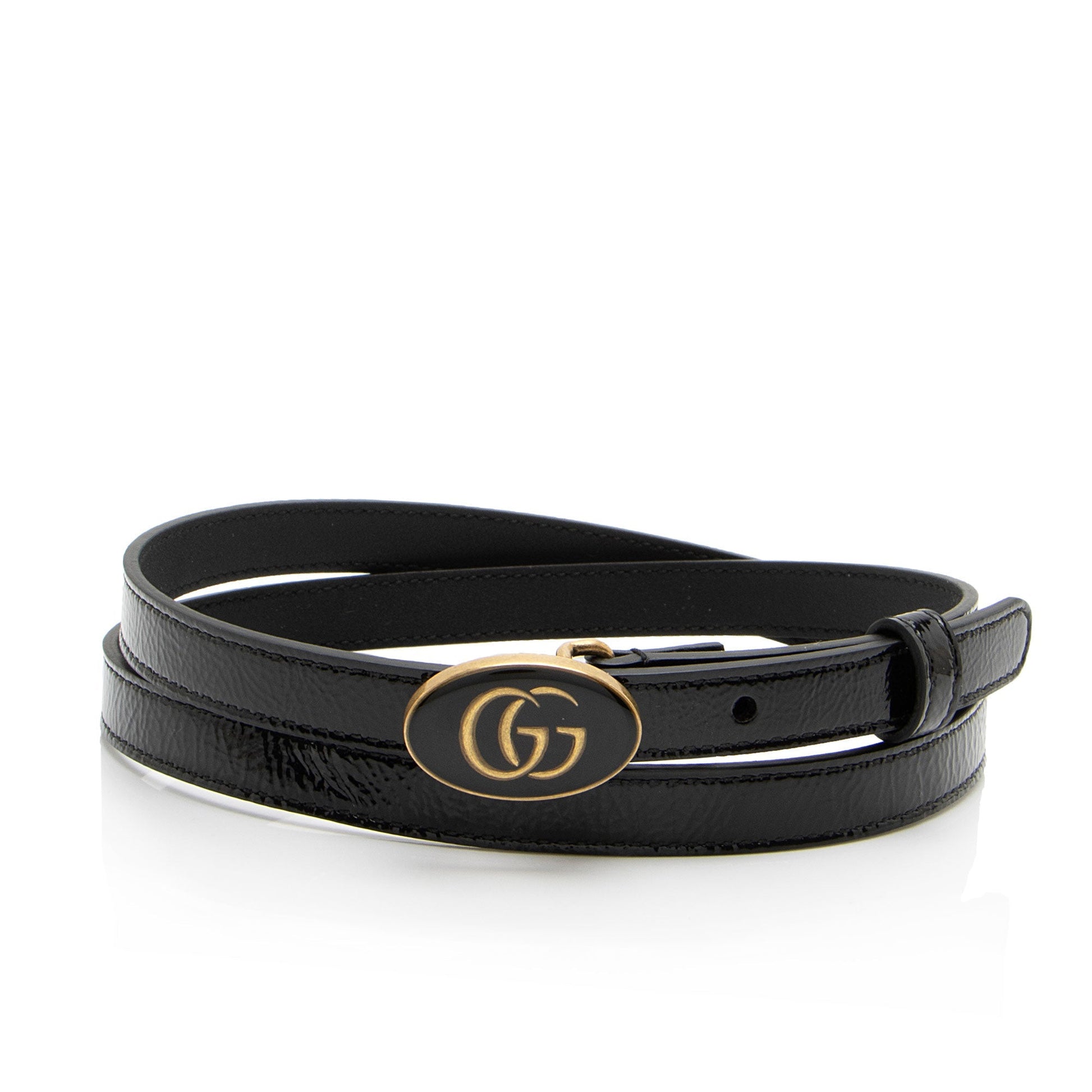 Gucci Enamel GG Slim Belt - Leather Black Accessory