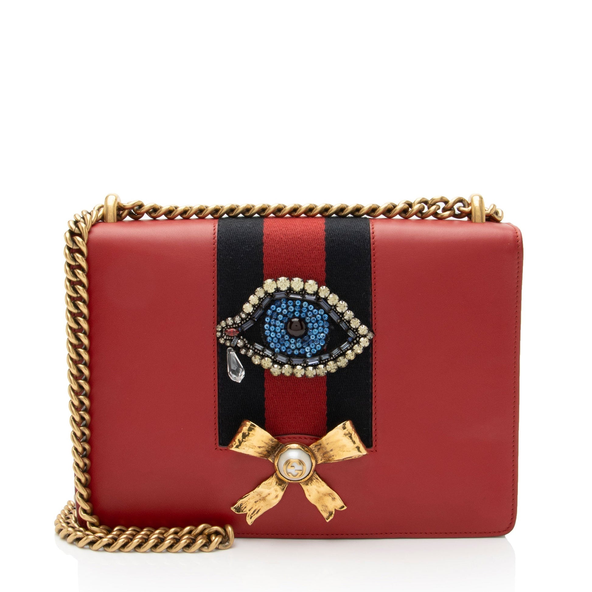 Gucci Evil Eye Chain Leather Nylon Red Medium Shoulder Bag
