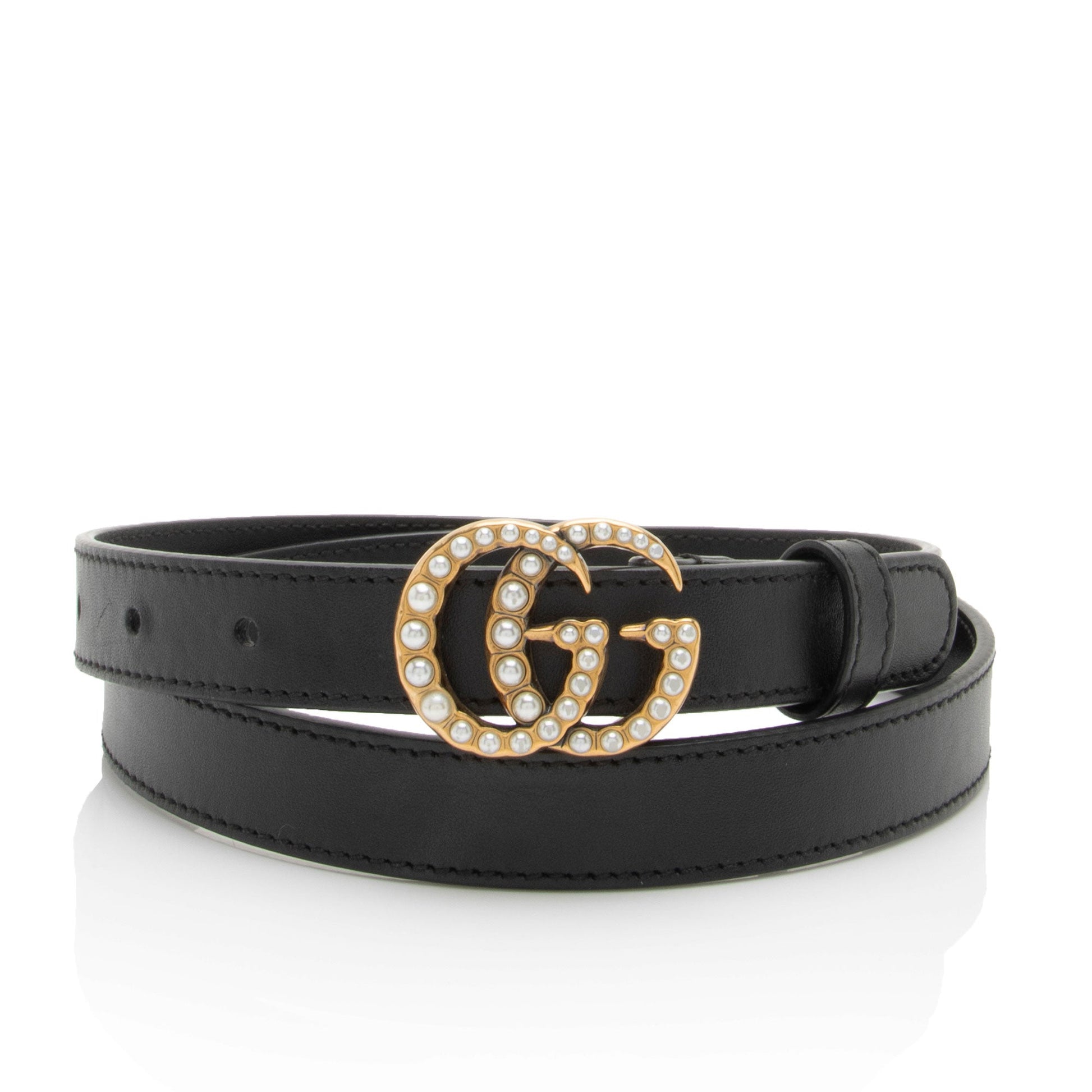 Gucci Faux Pearl GG Belt - Leather Black Accessory