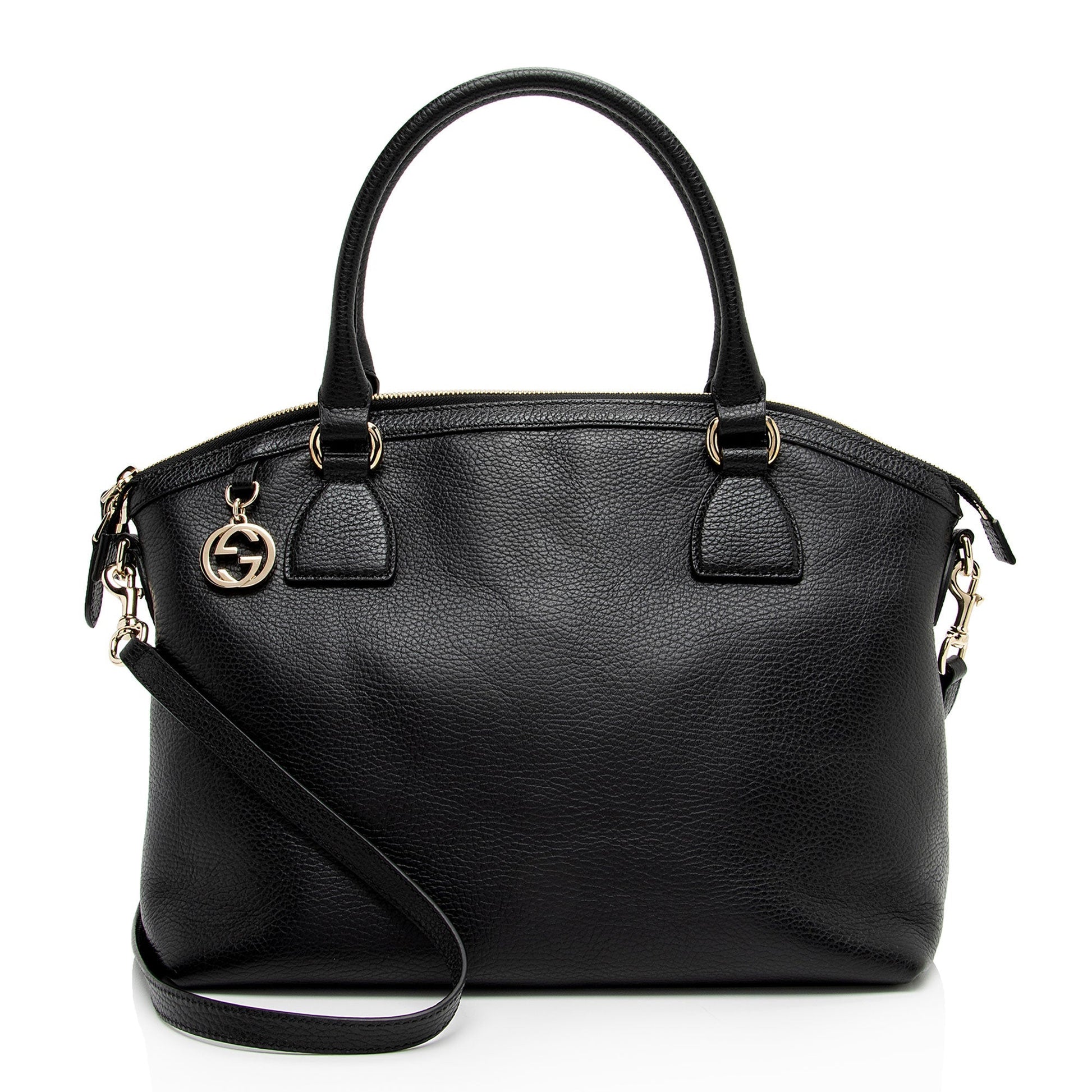 Gucci GG Charm Dome SHF-ijUjSb Leather Black Large Satchel Bag