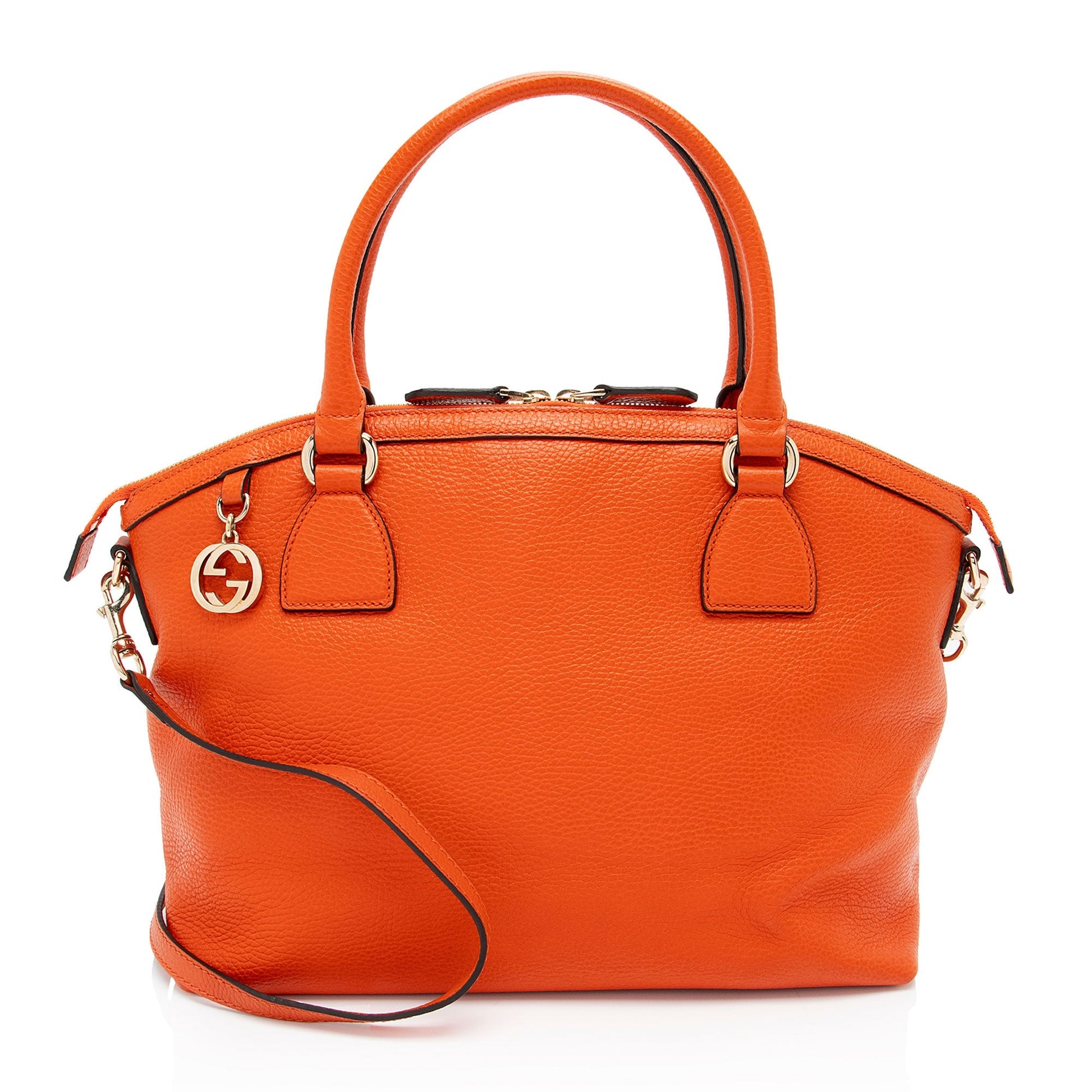 Gucci GG Charm Dome SHF-mAjdM8 Leather Orange Large Satchel Bag