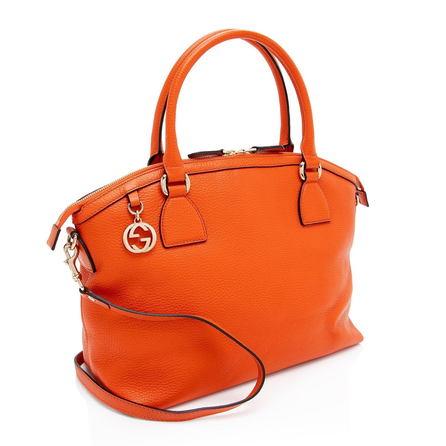 Gucci GG Charm Dome SHF-mAjdM8 Leather Orange Large Satchel Bag