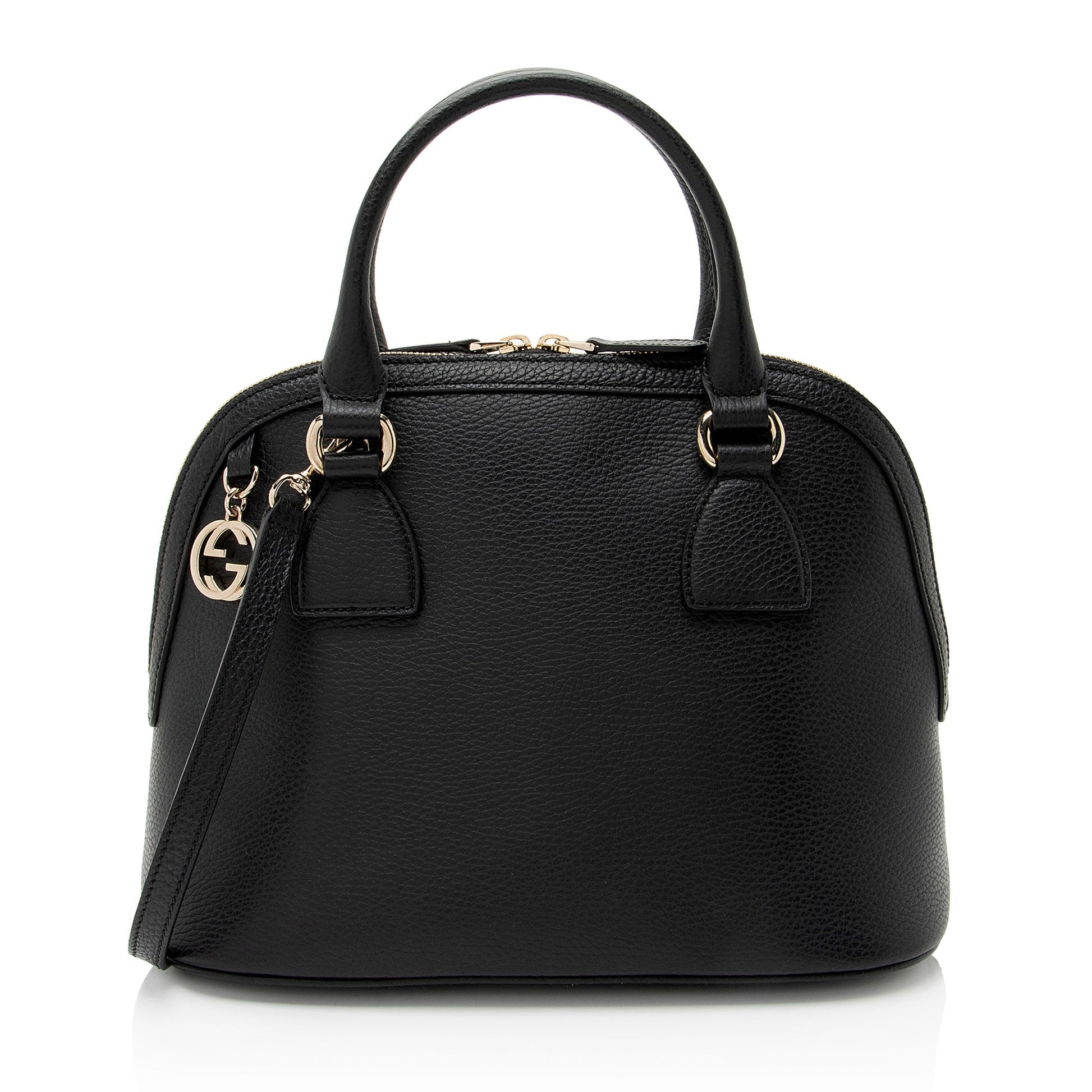 Gucci GG Charm Dome Leather Black Medium Satchel Bag