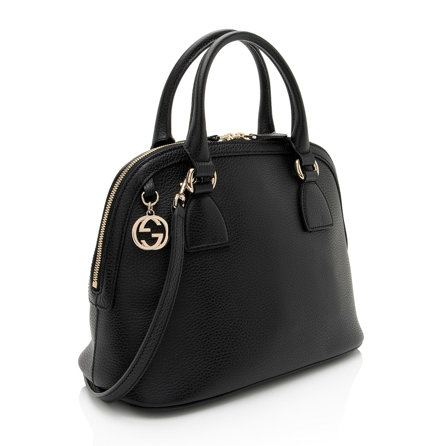 Gucci GG Charm Dome Leather Black Medium Satchel Bag