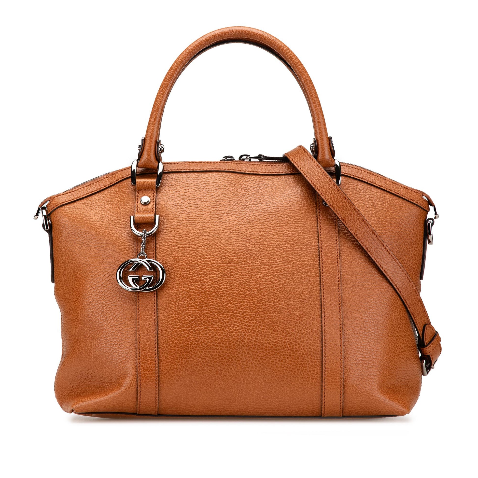 Gucci GG Charm Dome Leather Calf Brown Satchel Bag