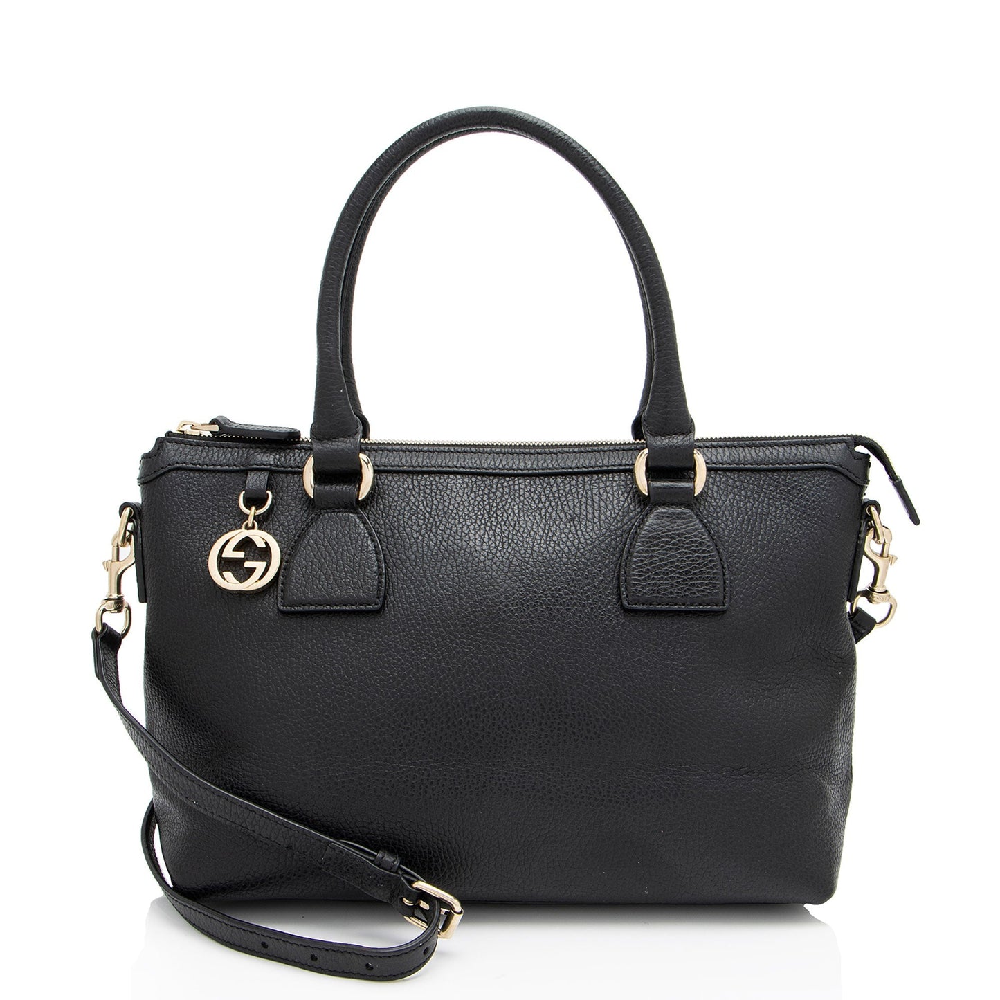 Gucci GG Charm Leather Black Satchel Bag