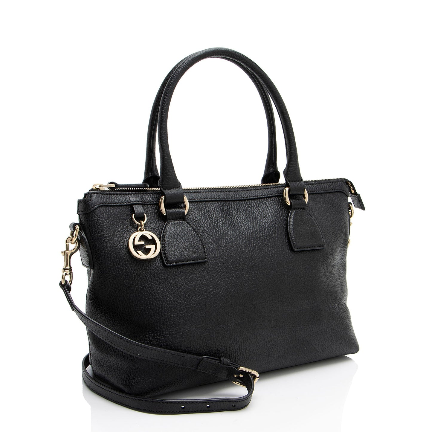 Gucci GG Charm Leather Black Satchel Bag