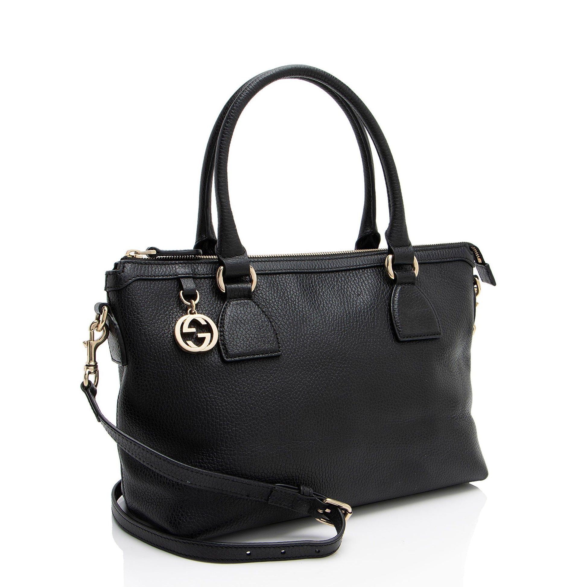 Gucci GG Charm Leather Black Satchel Bag