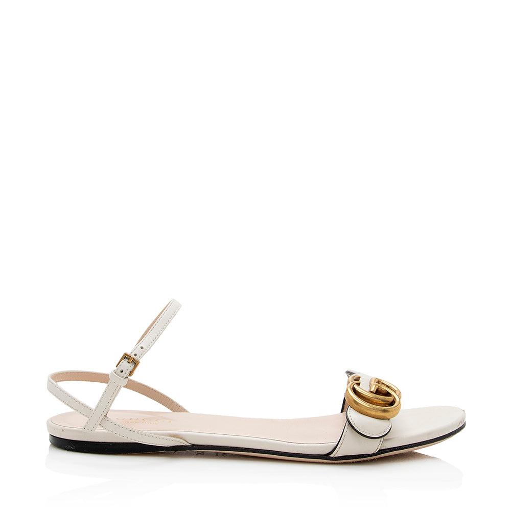 Gucci Leather GG Marmont Ankle Wrap Flat Sandals - Size 6.5 / 36.5 (SHF-20686)