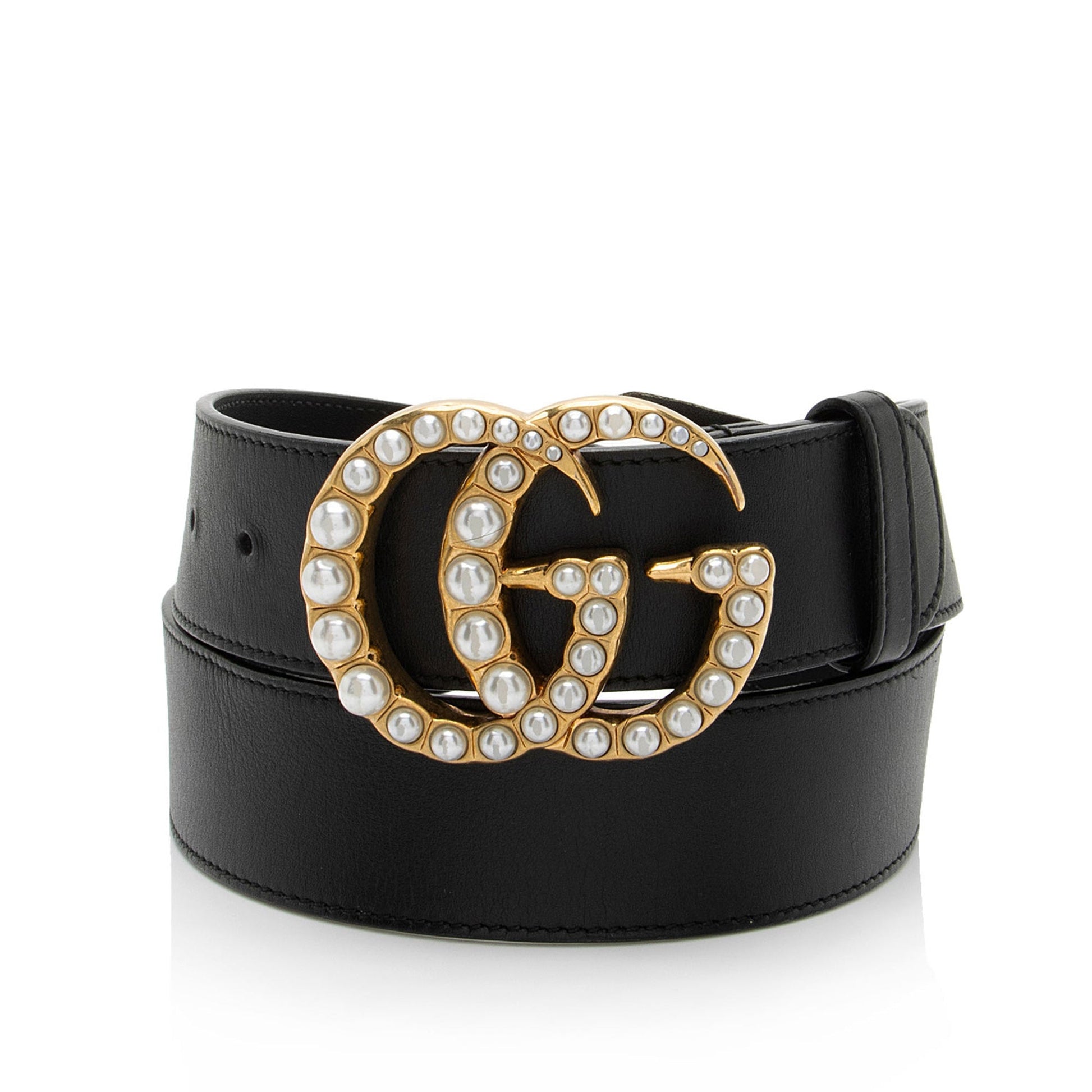 Gucci GG Marmont Pearl Wide Belt Leather Black Accessory